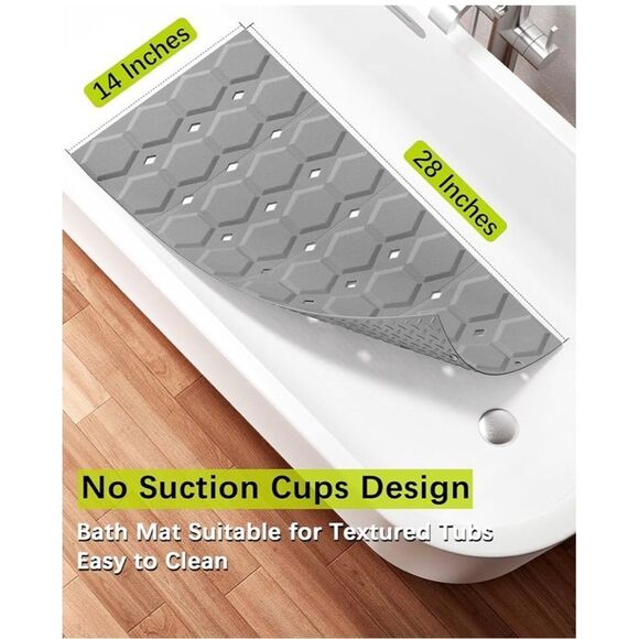 Silicone bathtub shower mat non slip 28” by 14” no suction cups - Picture 2 of 8